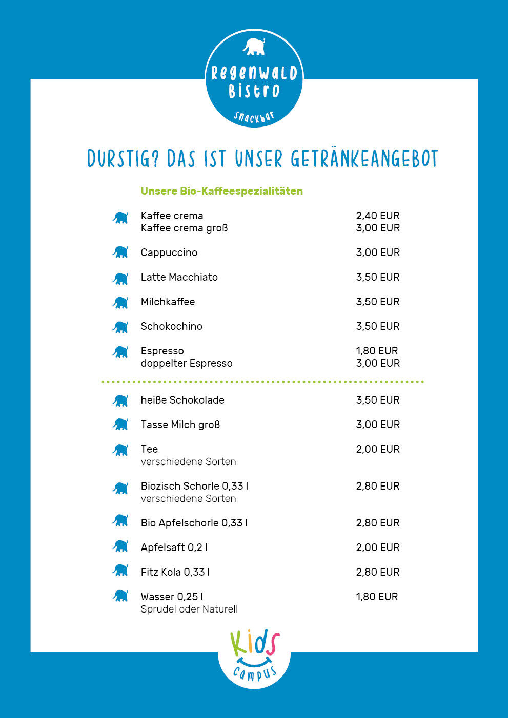 Preistafel Getr&auml;nke