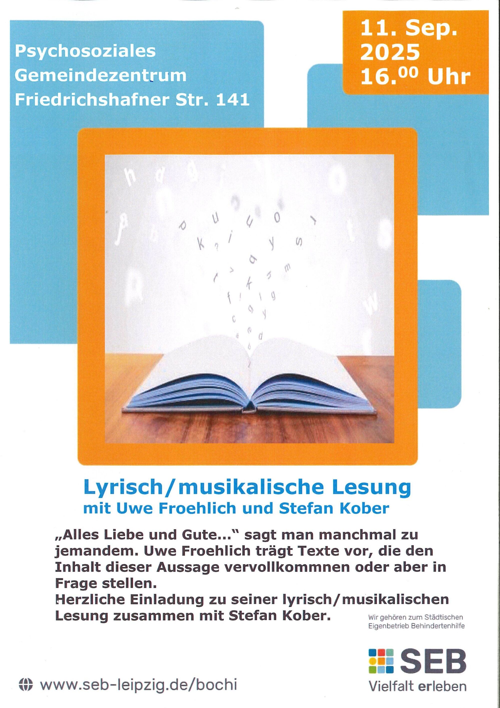 Lyrisch musikalische Lesung 11.09.2025 um 16:00 Uhr