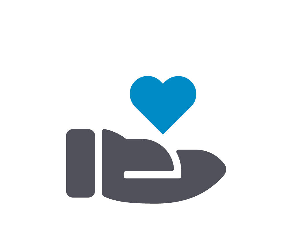 eine Grafische Darstellung bzw. eine Icon einer Hand die ein Herz h&auml;lt