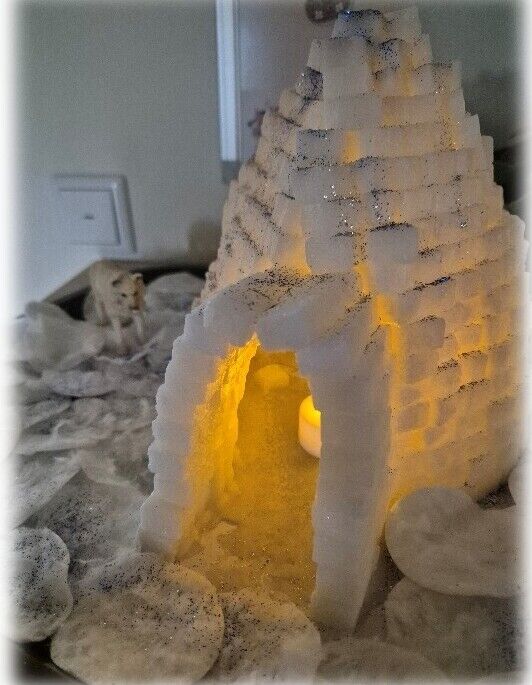 Ein sch&ouml;nes selbstgebautes Iglu von innen beleuchtet