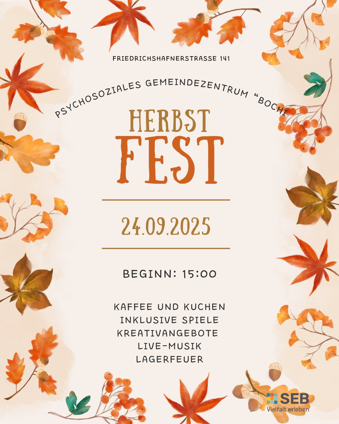 Herbstfest 24.09.2025 ab 15:00 Uhr mit Kreativangeboten, Live-Musik,Lagerfeuer, Spiele, Kaffee und Kuchen